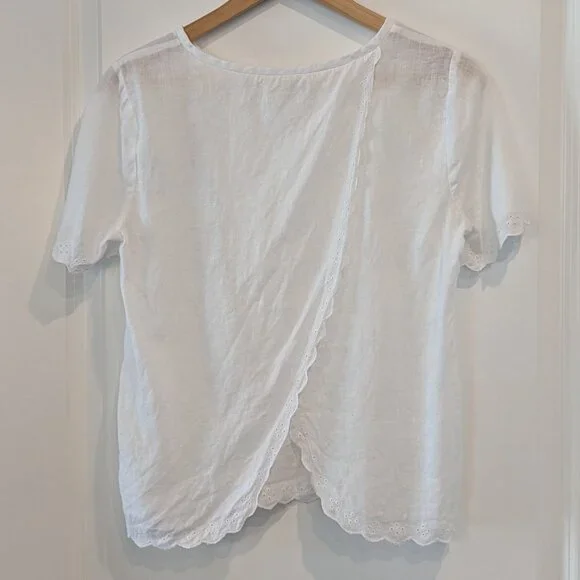 J. Crew Top Women's Size 2 White Scalloped Split-Back Linen Eyelet Blouse #C4806 - Picture 6 of 14